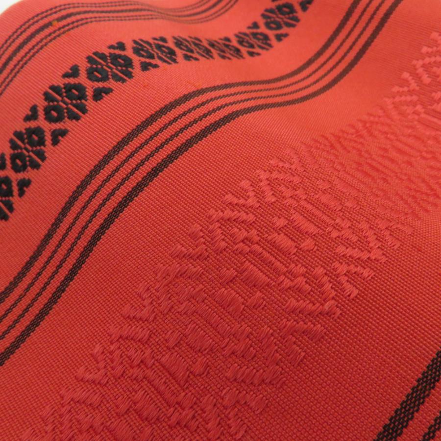 博多織 半幅帯 高橋絹織 献上柄 正絹 証紙付 赤橙色 半巾帯 小袋帯 長さ345cm |  | 05