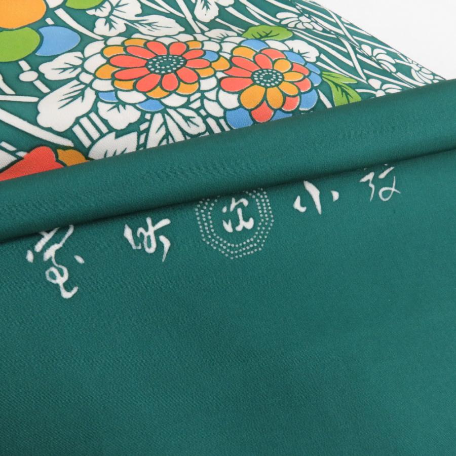 反物 正絹 小紋着尺 緑色 花籠文様 丹後ちりめん 着物生地 未仕立て 和裁 長さ1300cm |  | 08