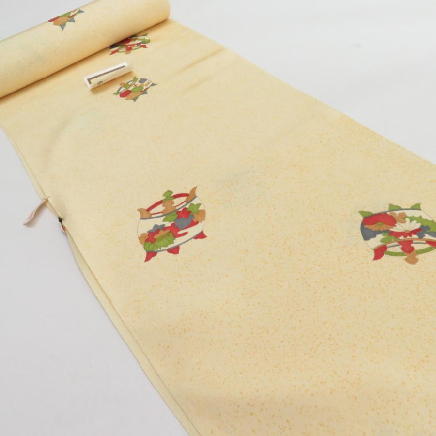 反物 正絹 小紋着尺 黄色 糸巻き文様 丹後ちりめん 着物生地 未仕立て