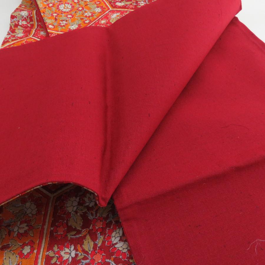 袋帯 亀甲に更紗文様 絹 全通柄 橙色 カジュアル 未仕立て品 着物帯 長さ420cm |  | 02