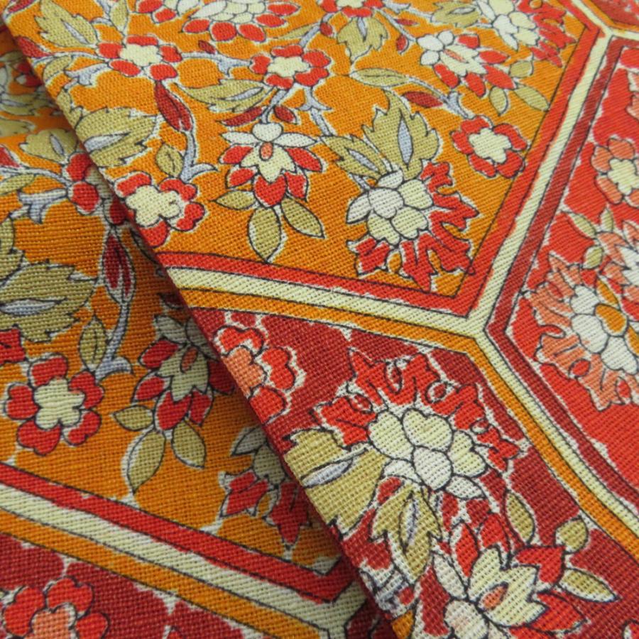袋帯 亀甲に更紗文様 絹 全通柄 橙色 カジュアル 未仕立て品 着物帯 長さ420cm |  | 04