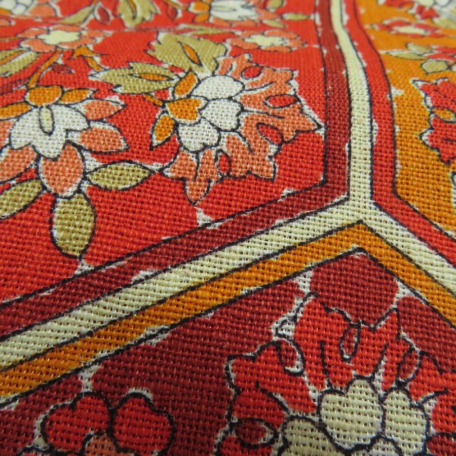 袋帯 亀甲に更紗文様 絹 全通柄 橙色 カジュアル 未仕立て品 着物帯 長さ420cm |  | 05