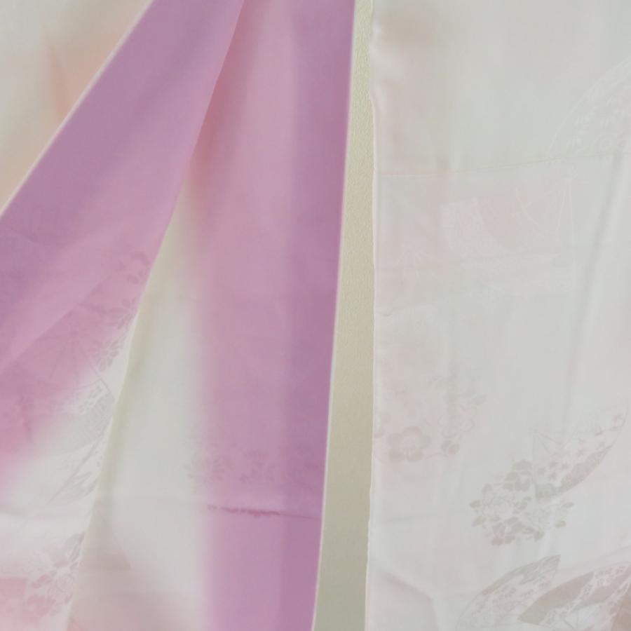 襦袢 振袖用 ぼかし 扇子文様 桃色 正絹 バチ衿 袷仕立て 長襦袢 仕立て上がり 女性着物用 身丈125cm |  | 03