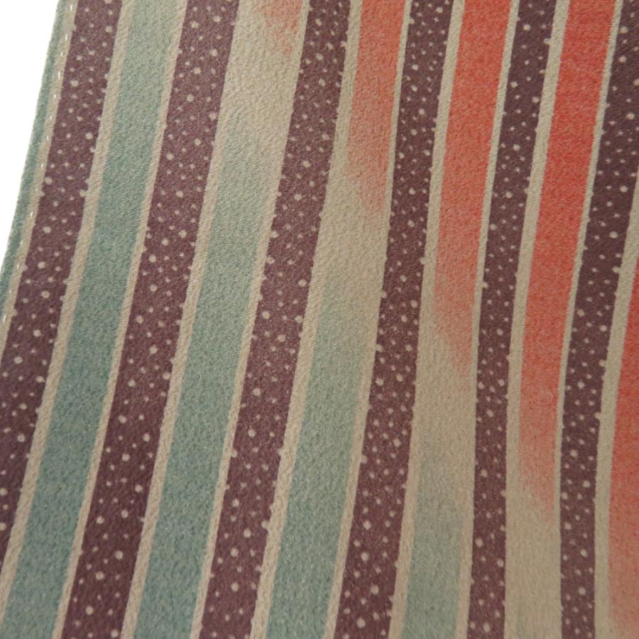 小紋 縞文様 胴抜き単衣 バチ衿 茶色 ポリエステル 洗える着物 仕立て上がり カジュアル 身丈155cm |  | 02