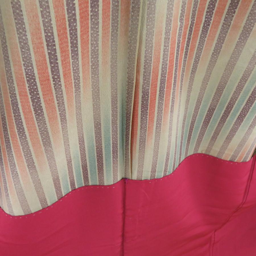 小紋 縞文様 胴抜き単衣 バチ衿 茶色 ポリエステル 洗える着物 仕立て上がり カジュアル 身丈155cm |  | 06