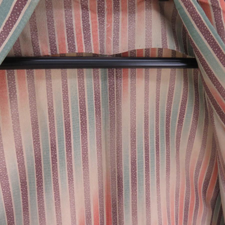 小紋 縞文様 胴抜き単衣 バチ衿 茶色 ポリエステル 洗える着物 仕立て上がり カジュアル 身丈155cm |  | 07