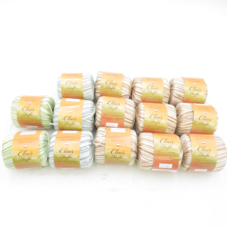 毛糸 クレール・カラフル 14玉セット 青緑色 緑色 桃茶色 8番色 5番色 6番色 玉25ｇ 約78ｍ ポリエステル100% 春夏毛糸 | 