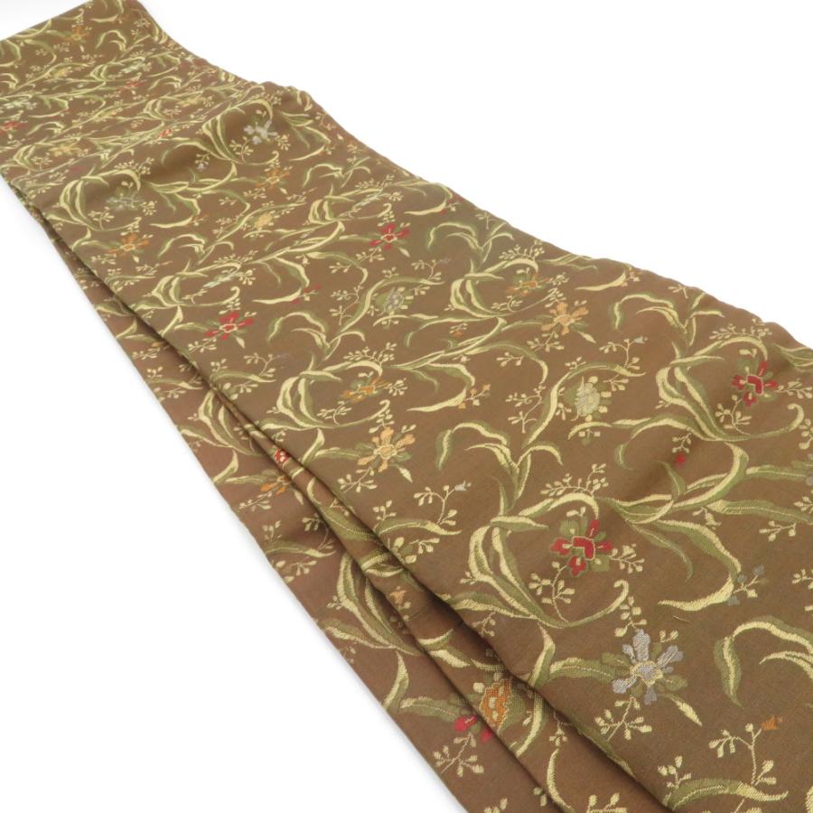半幅帯 2本セット アンティーク 絹 笹柄 花唐草柄 茶色 半巾帯 レトロ |  | 01