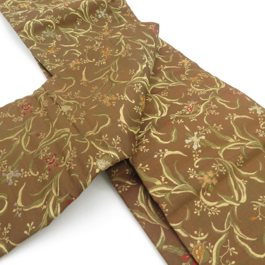 半幅帯 2本セット アンティーク 絹 笹柄 花唐草柄 茶色 半巾帯 レトロ |  | 04