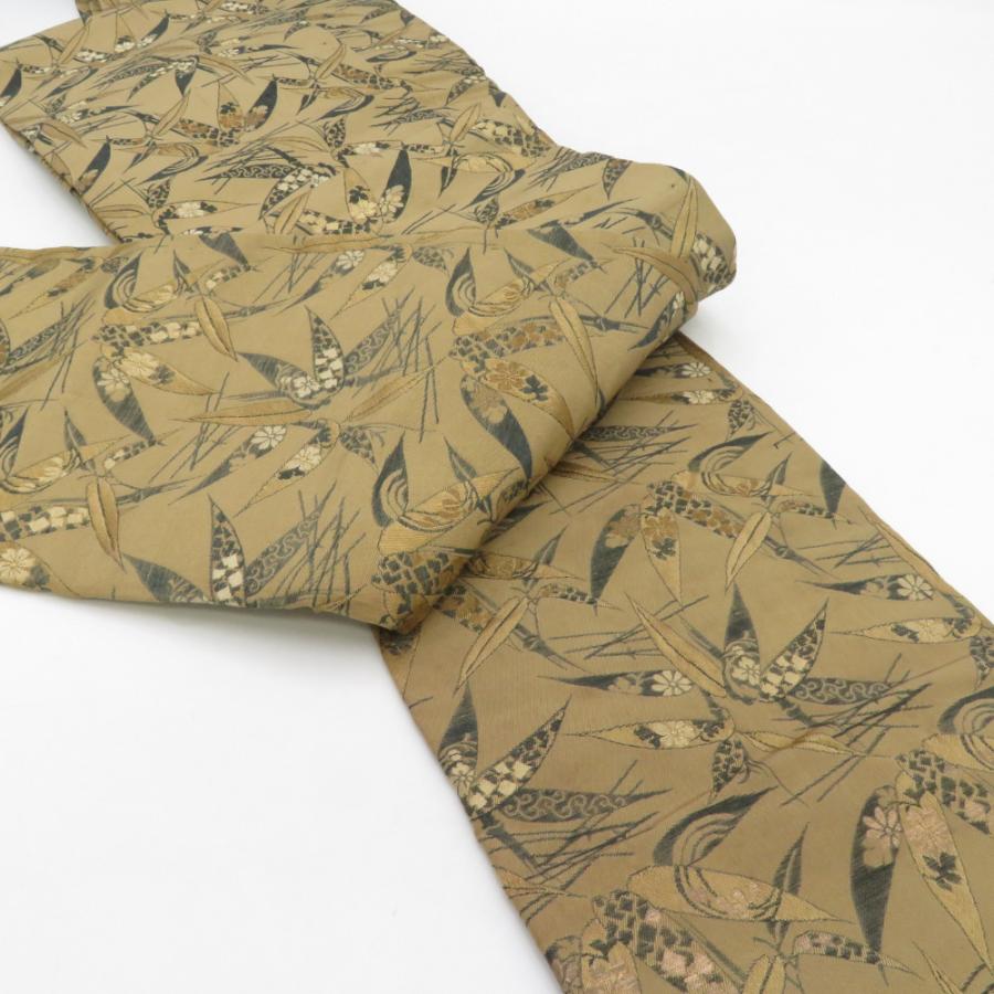 半幅帯 2本セット アンティーク 絹 笹柄 花唐草柄 茶色 半巾帯 レトロ |  | 08