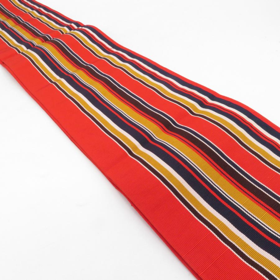 博多織 半幅帯 縞柄 赤色 正絹 半巾帯 小袋帯 カジュアル 長さ360cm |  | 01