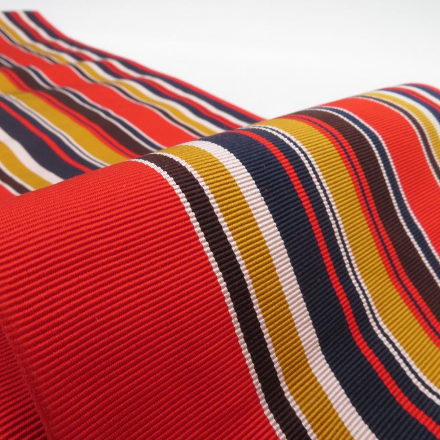 博多織 半幅帯 縞柄 赤色 正絹 半巾帯 小袋帯 カジュアル 長さ360cm |  | 03