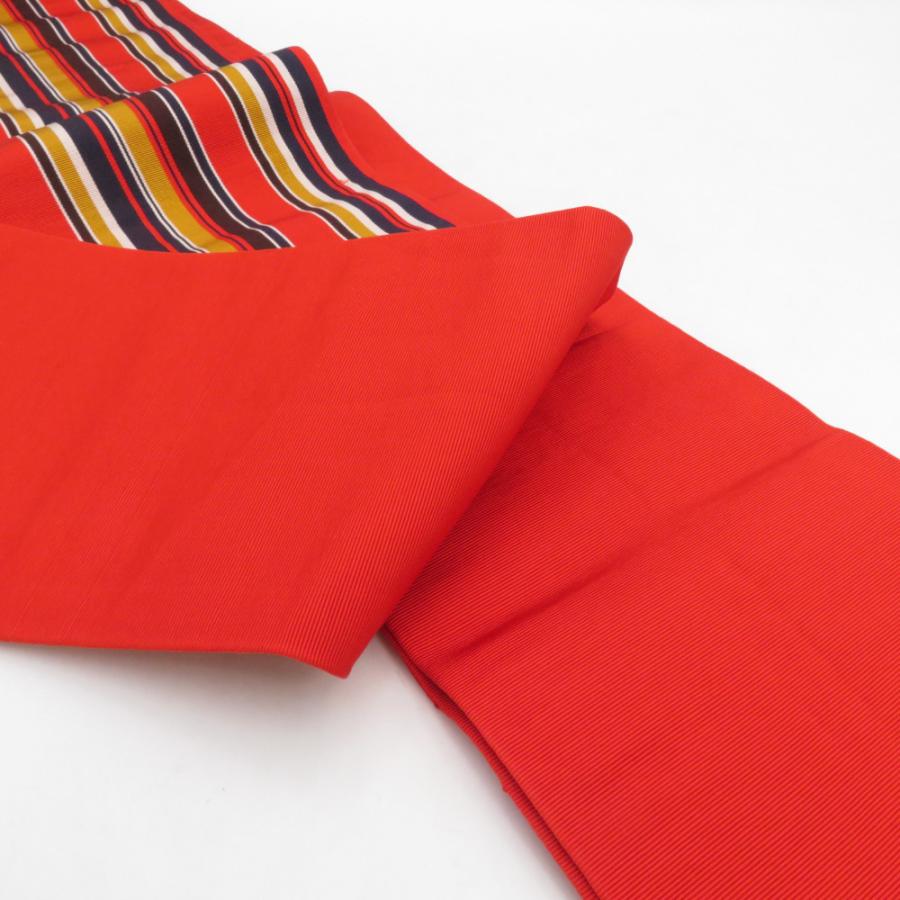 博多織 半幅帯 縞柄 赤色 正絹 半巾帯 小袋帯 カジュアル 長さ360cm |  | 04