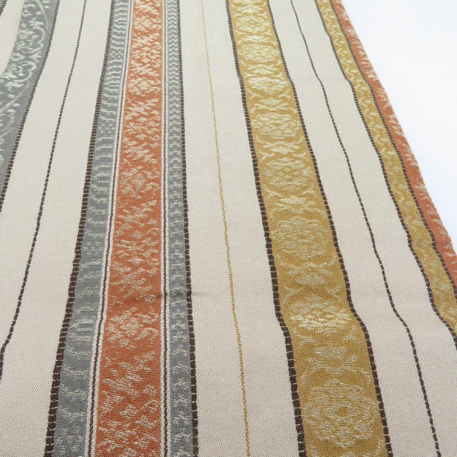 半幅帯 緞子 飾り縞柄 金糸 黄土色 正絹 半巾帯 小袋帯 カジュアル 長さ360cm |  | 02