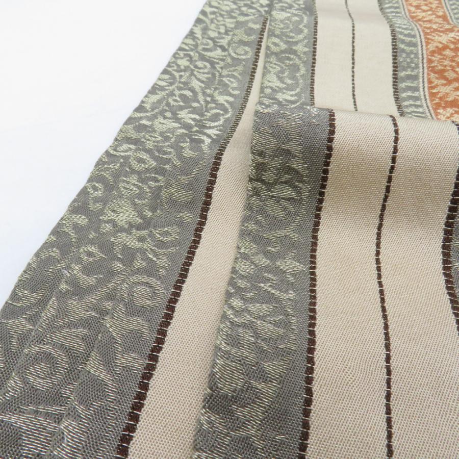 半幅帯 緞子 飾り縞柄 金糸 黄土色 正絹 半巾帯 小袋帯 カジュアル 長さ360cm |  | 04