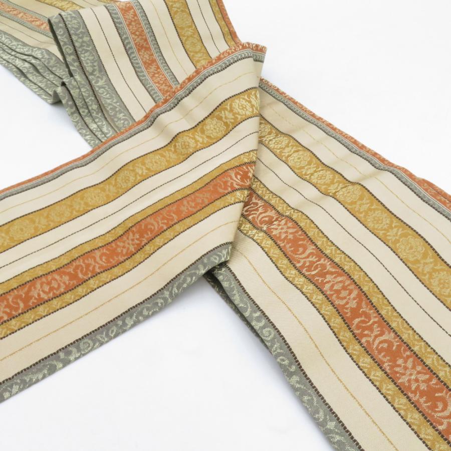 半幅帯 緞子 飾り縞柄 金糸 黄土色 正絹 半巾帯 小袋帯 カジュアル 長さ360cm |  | 05