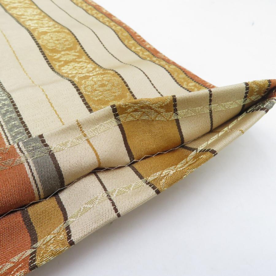 半幅帯 緞子 飾り縞柄 金糸 黄土色 正絹 半巾帯 小袋帯 カジュアル 長さ360cm |  | 06