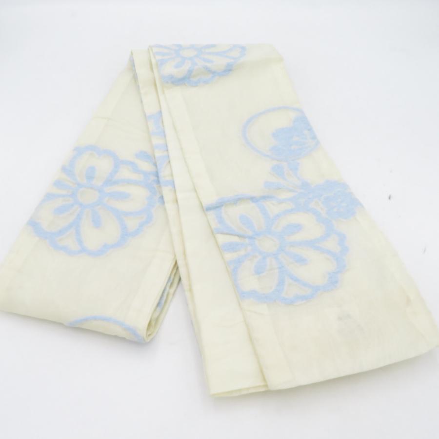 撫松庵 半幅帯 夏用 レース織り 桜文様 モール織り 半巾帯 白黄色 ナイロン ポリエステル 洗える 細帯 小袋帯 仕立て上がり 長さ365cm | 撫松庵