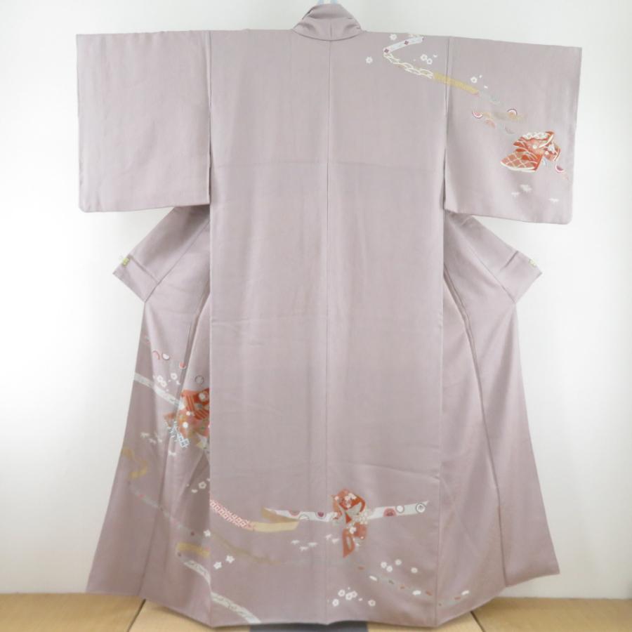 訪問着 箔 刺繍 誰が袖文様 紫色 袷 広衿 正絹 紋なし 仕立て上がり着物 身丈153cm | 