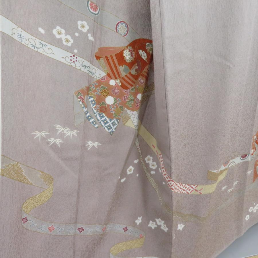 訪問着 箔 刺繍 誰が袖文様 紫色 袷 広衿 正絹 紋なし 仕立て上がり着物 身丈153cm |  | 01