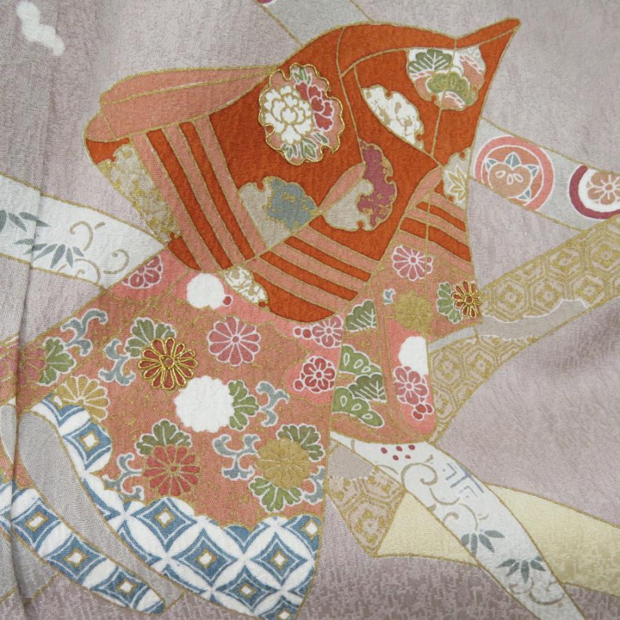 訪問着 箔 刺繍 誰が袖文様 紫色 袷 広衿 正絹 紋なし 仕立て上がり着物 身丈153cm |  | 02