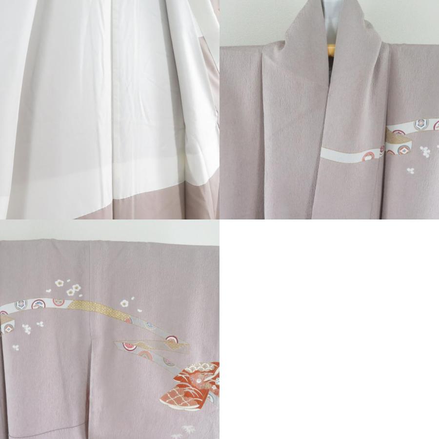 訪問着 箔 刺繍 誰が袖文様 紫色 袷 広衿 正絹 紋なし 仕立て上がり着物 身丈153cm |  | 09