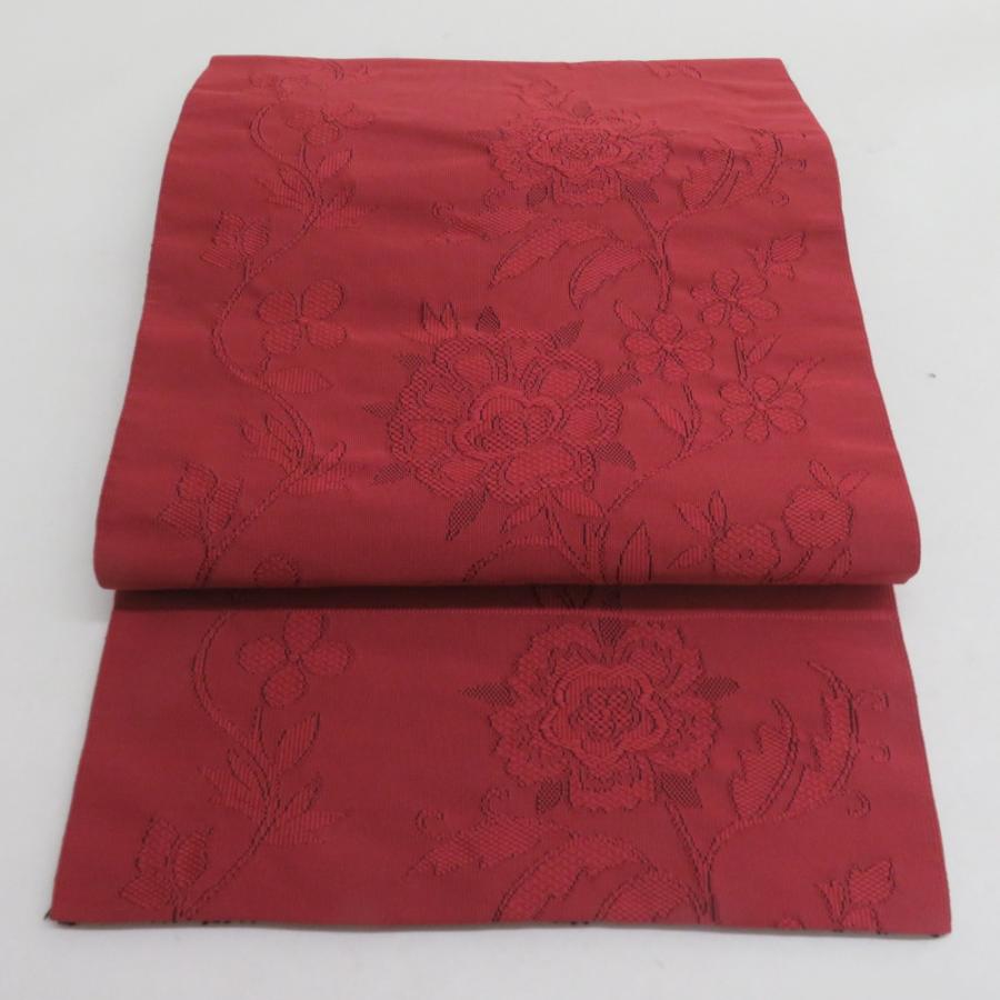 名古屋帯 綴れ 花唐草 正絹 赤紫色 全通柄 八寸帯 着物帯 長さ368cm | 