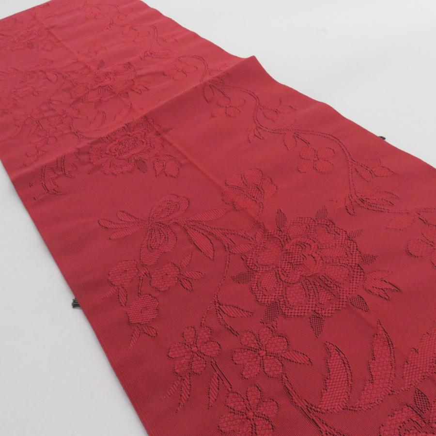 名古屋帯 綴れ 花唐草 正絹 赤紫色 全通柄 八寸帯 着物帯 長さ368cm |  | 02