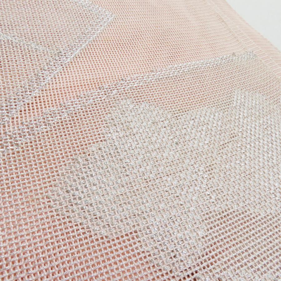 袋帯 夏用 扇面柄 桃色 銀糸 六通柄 正絹 芯なし仕立て なし 着物帯 長さ432cm |  | 06