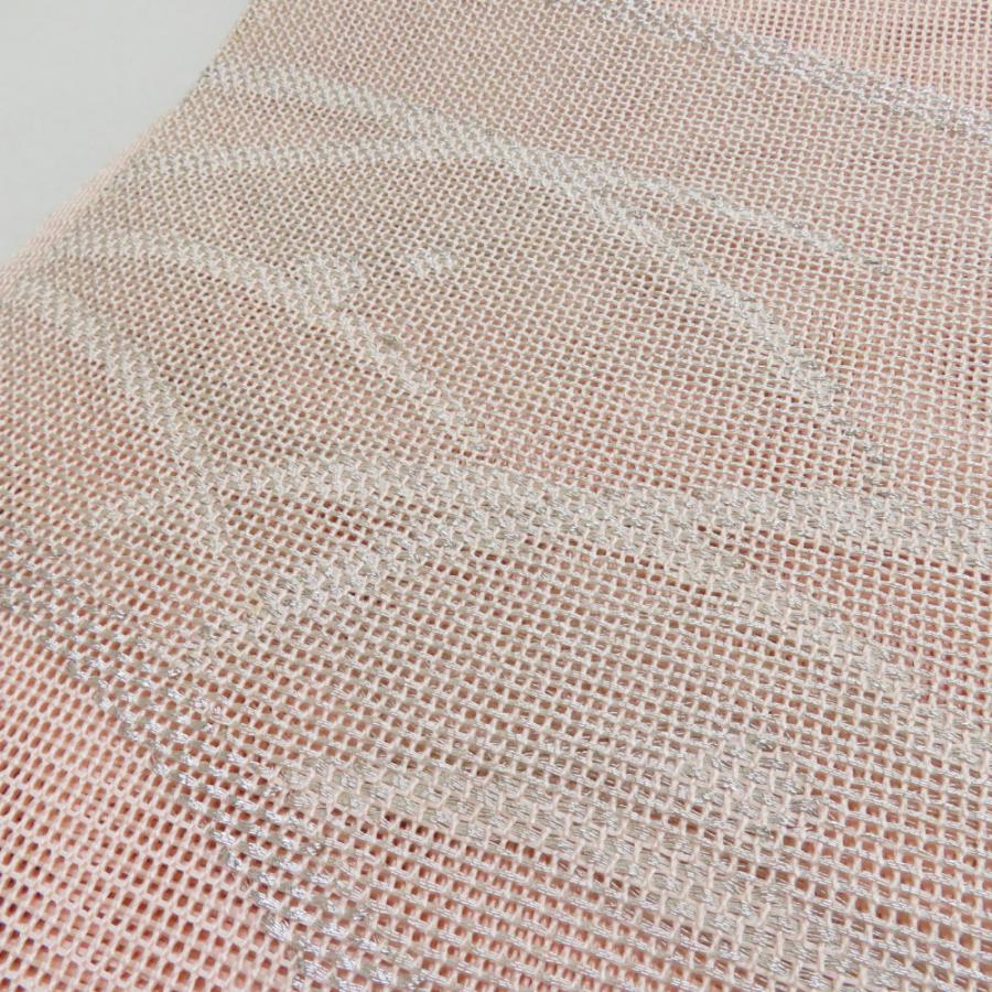 袋帯 夏用 扇面柄 桃色 銀糸 六通柄 正絹 芯なし仕立て なし 着物帯 長さ432cm |  | 07