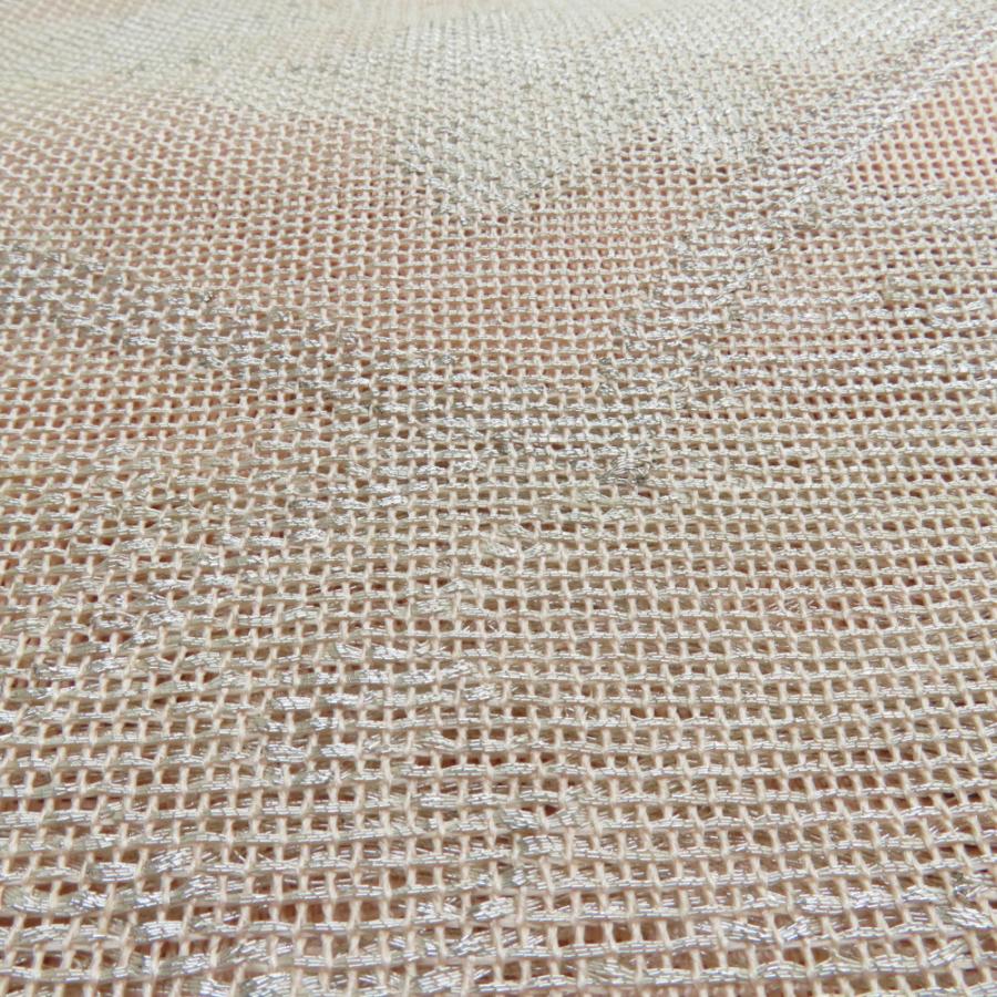 袋帯 夏用 扇面柄 桃色 銀糸 六通柄 正絹 芯なし仕立て なし 着物帯 長さ432cm |  | 08