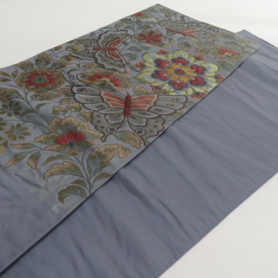 袋帯 花蝶文様 青灰色 六通柄 正絹 礼装 フォーマル 着物帯 長さ432cm |  | 03