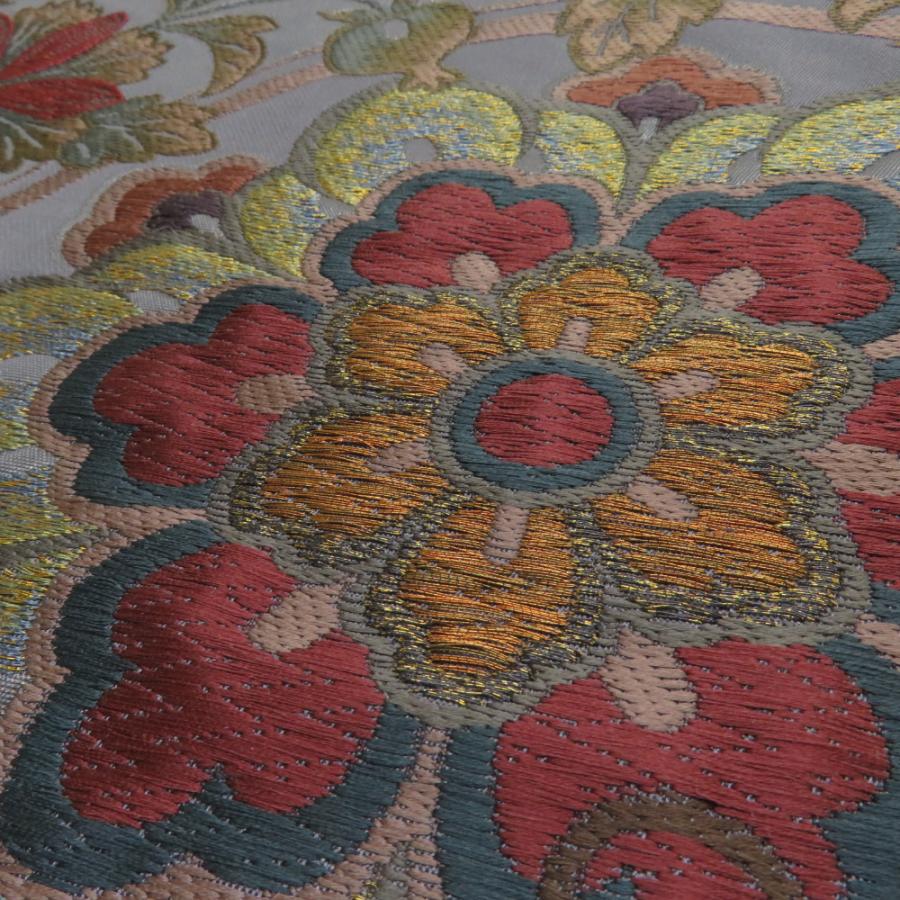 袋帯 花蝶文様 青灰色 六通柄 正絹 礼装 フォーマル 着物帯 長さ432cm |  | 05