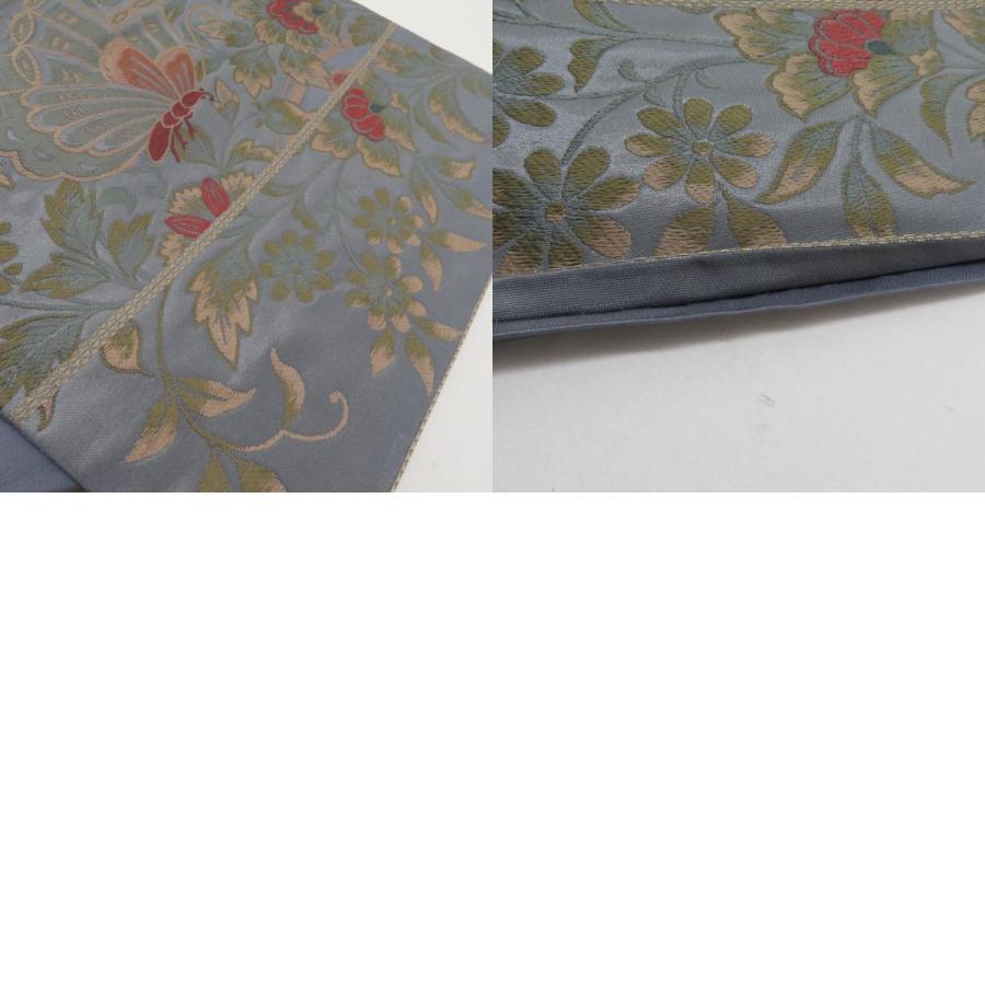 袋帯 花蝶文様 青灰色 六通柄 正絹 礼装 フォーマル 着物帯 長さ432cm |  | 09