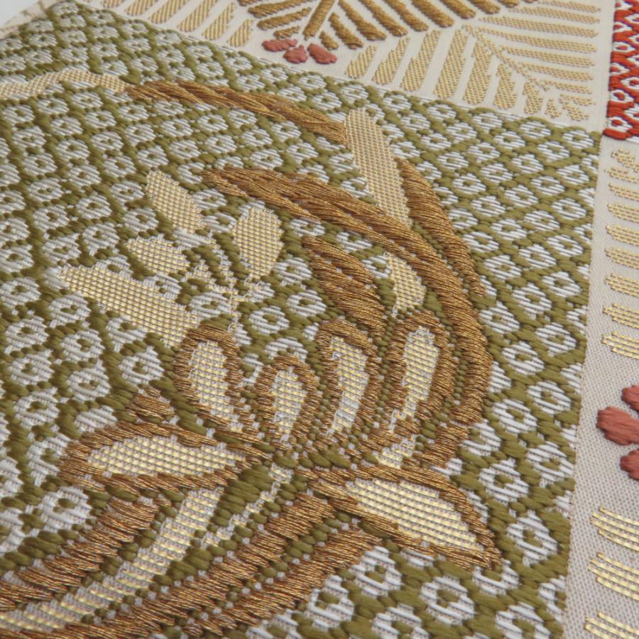 袋帯 唐織刺繍 市松華文様 ベージュ色 金糸 六通柄 正絹 礼装 フォーマル 着物帯 長さ440cm |  | 07