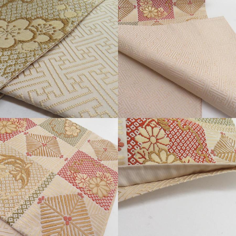 袋帯 唐織刺繍 市松華文様 ベージュ色 金糸 六通柄 正絹 礼装 フォーマル 着物帯 長さ440cm |  | 09