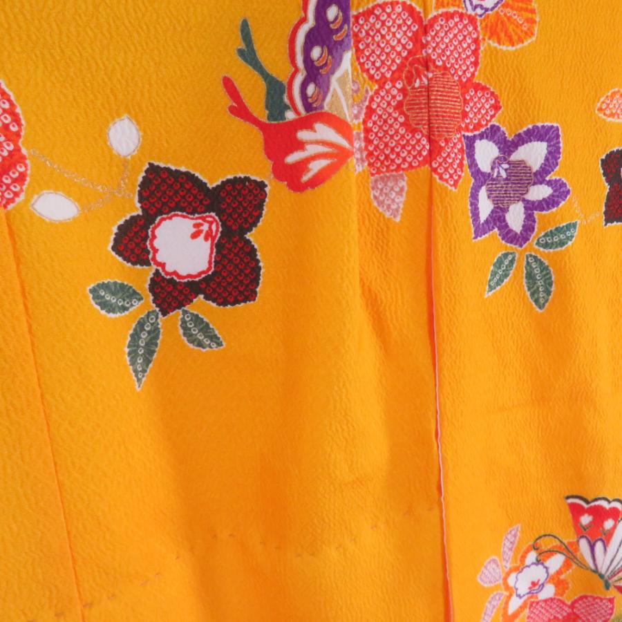 子供着物 女の子用 四つ身 襦袢セット 箔 花蝶文様 黄色 アセテート 洗える 袷 フォーマル 子供きもの 女児 七五三 祝着 身丈95cm |  | 02