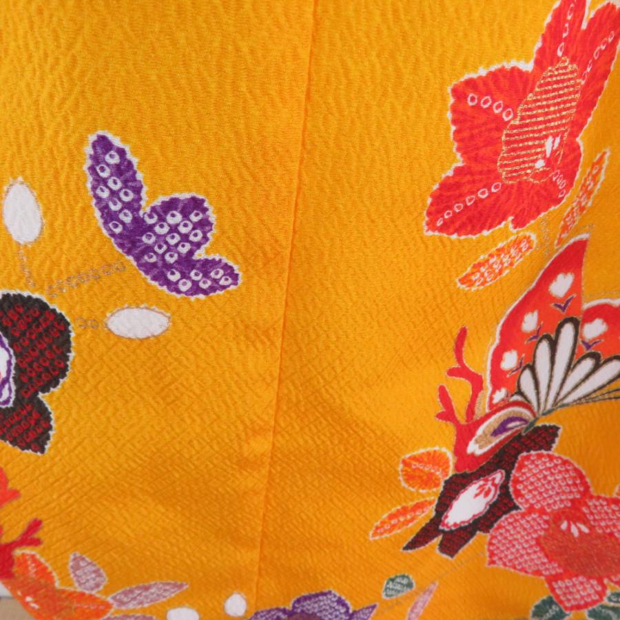 子供着物 女の子用 四つ身 襦袢セット 箔 花蝶文様 黄色 アセテート 洗える 袷 フォーマル 子供きもの 女児 七五三 祝着 身丈95cm |  | 04