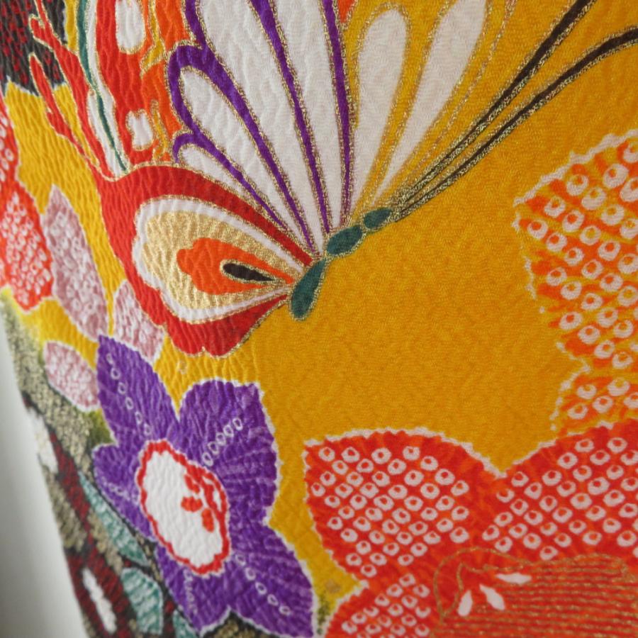 子供着物 女の子用 四つ身 襦袢セット 箔 花蝶文様 黄色 アセテート 洗える 袷 フォーマル 子供きもの 女児 七五三 祝着 身丈95cm |  | 05