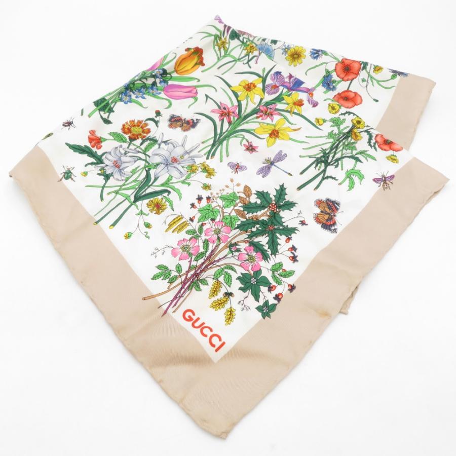 GUCCI グッチ スカーフ ヴィンテージ フローラ シルクスカーフ 花柄 ベージュ系 | GUCCI