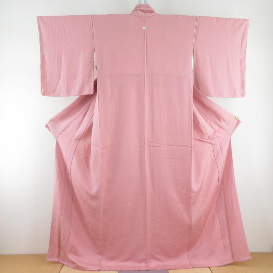 色無地 袷 広衿 薄桃紫色 梅地紋入り 正絹 一つ紋 桔梗紋 仕立て上がり着物 身丈165cm | 