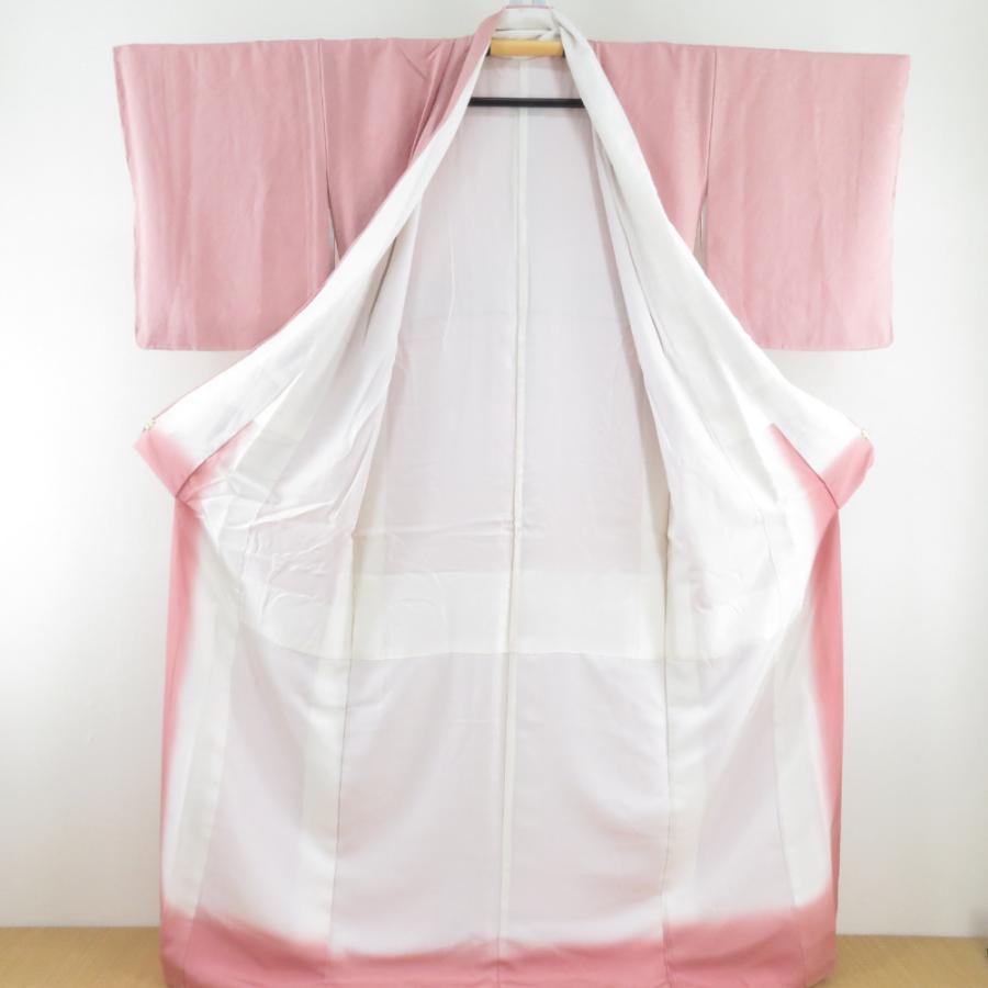 色無地 袷 広衿 薄桃紫色 梅地紋入り 正絹 一つ紋 桔梗紋 仕立て上がり着物 身丈165cm |  | 05