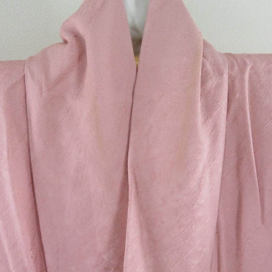 色無地 袷 広衿 薄桃紫色 梅地紋入り 正絹 一つ紋 桔梗紋 仕立て上がり着物 身丈165cm |  | 07