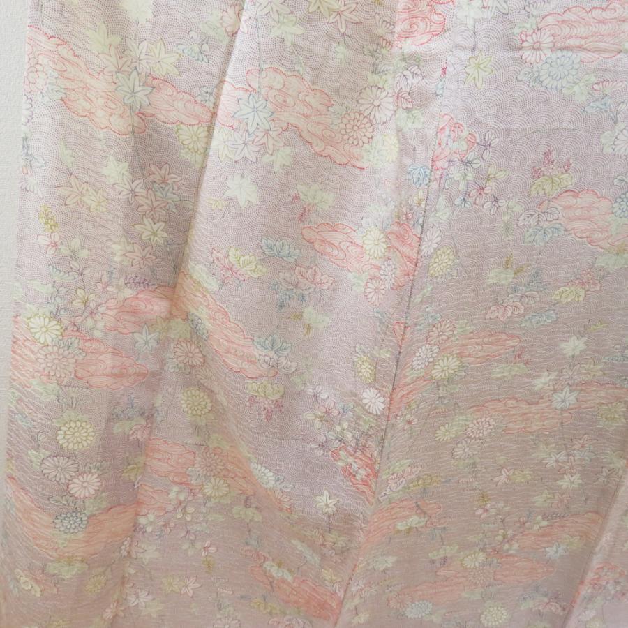 小紋 菊に桐文様 単衣 広衿 ベージュ色 正絹 仕立て上がり カジュアル着物 身丈163cm |  | 01