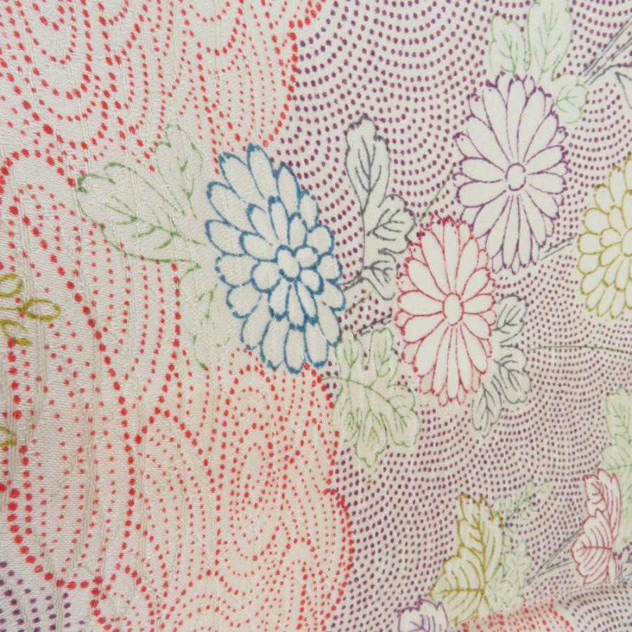 小紋 菊に桐文様 単衣 広衿 ベージュ色 正絹 仕立て上がり カジュアル着物 身丈163cm |  | 03