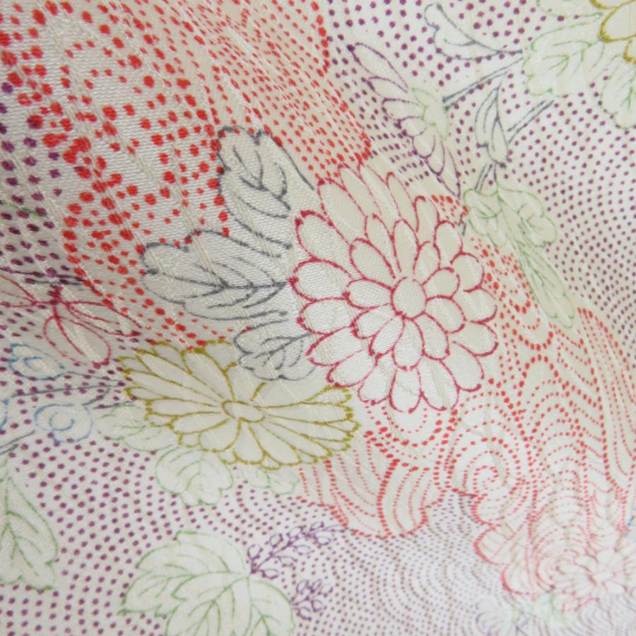 小紋 菊に桐文様 単衣 広衿 ベージュ色 正絹 仕立て上がり カジュアル着物 身丈163cm |  | 04