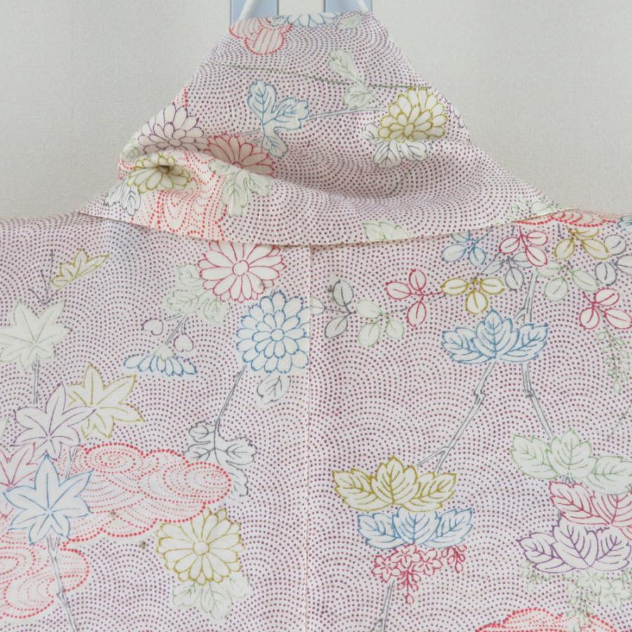 小紋 菊に桐文様 単衣 広衿 ベージュ色 正絹 仕立て上がり カジュアル着物 身丈163cm |  | 05