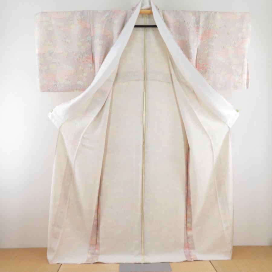 小紋 菊に桐文様 単衣 広衿 ベージュ色 正絹 仕立て上がり カジュアル着物 身丈163cm |  | 06