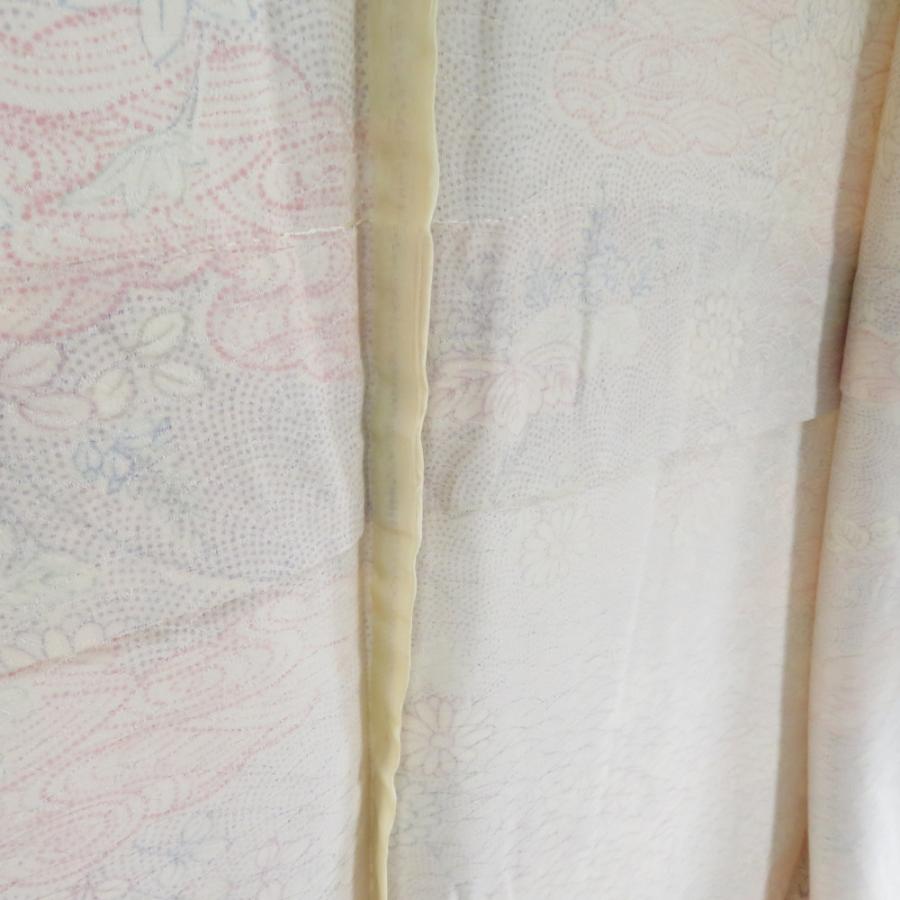 小紋 菊に桐文様 単衣 広衿 ベージュ色 正絹 仕立て上がり カジュアル着物 身丈163cm |  | 07