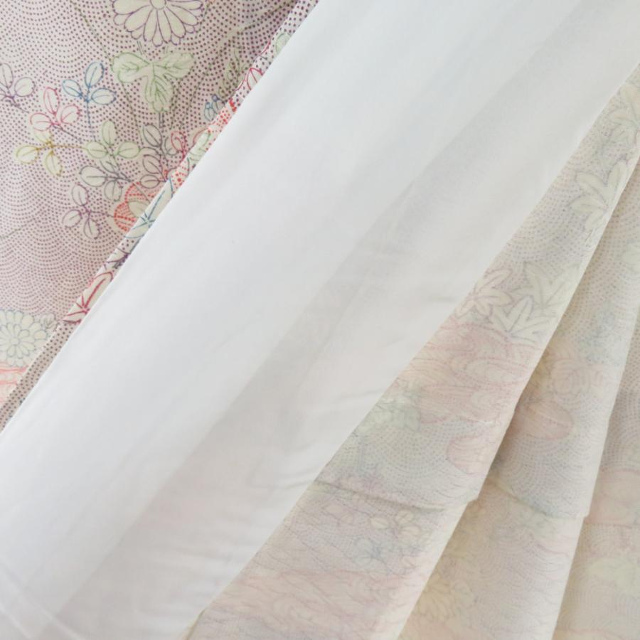 小紋 菊に桐文様 単衣 広衿 ベージュ色 正絹 仕立て上がり カジュアル着物 身丈163cm |  | 08